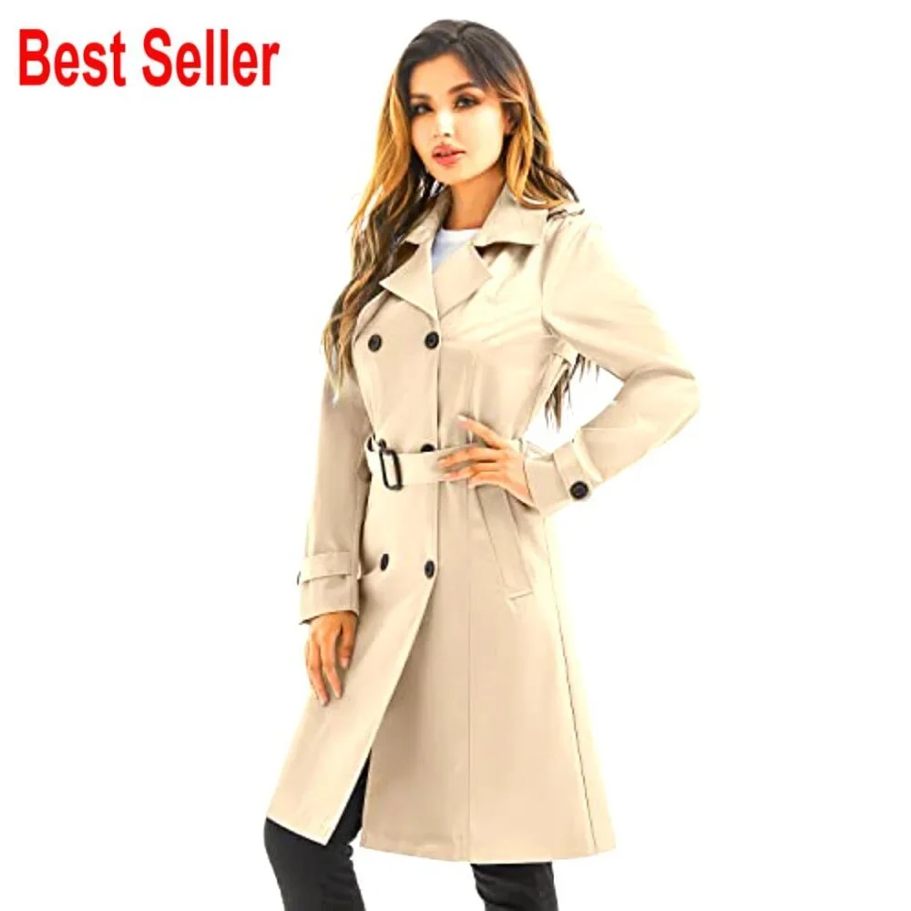 Classic Double Breasted Trench Coat Windproof Water Resistant Detachable Hood - Picture 5 of 5